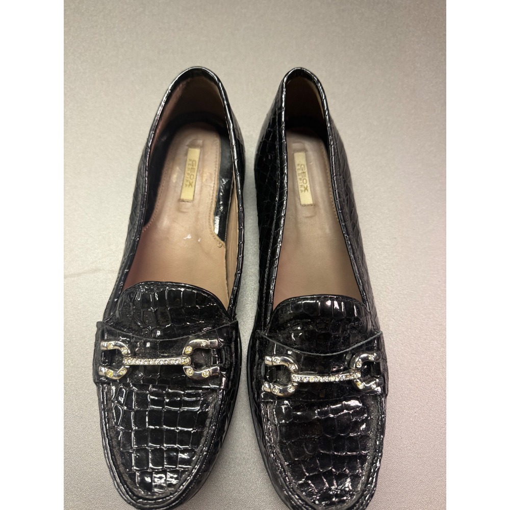 Geox Respira Black Croc Patent Leather Loafers Rhinestone grandmacore S 37.5